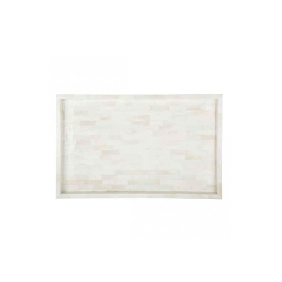 Bone Inlay Rectangular Serving Tray – White Decorative Tray for Home Décor