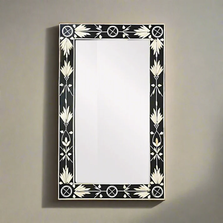 Bone Inlay Wall Mirror – Black Arrow Design Decorative Rectangular Mirror