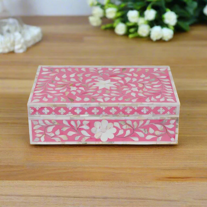 Mother of Pearl Inlay Jewellery Box – Pink Floral Decorative Storage Box