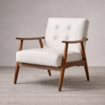 Mid Century Faux Leather Arm Chair – Walnut Wood Accent Chair
