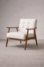 Mid Century Faux Leather Arm Chair – Walnut Wood Accent Chair
