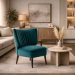 Sheesham Wood Fabric Lounge Chair – Green Upholstered Accent Chair