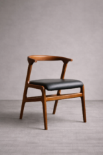Aero-Curve Mid Century Sheesham Wood Chair – Honey Finish with PU Leatherette Upholstery