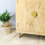 Solid Wood Hand Carved Cabinet - 2 Door Natural Finish - Image 3
