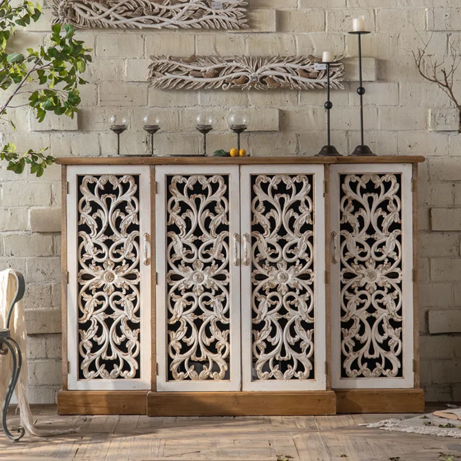 Solid Wood Hand Carved Sideboard - 4 Door Jali Design