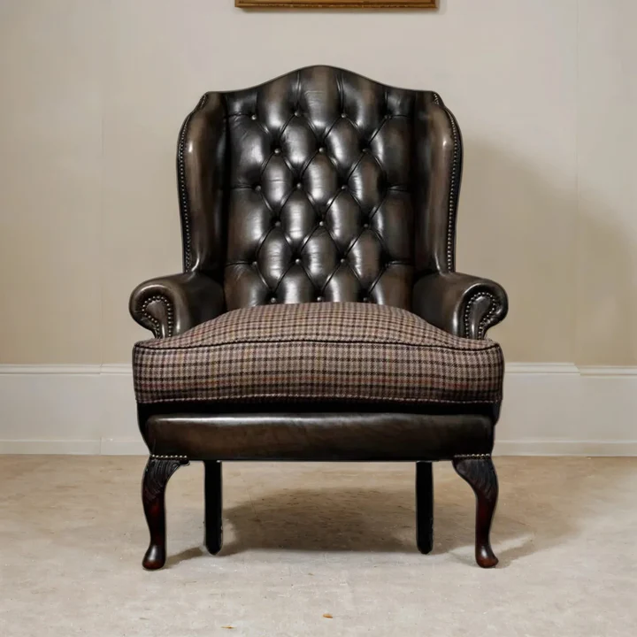 Chesterfield Leather Chair – Handcrafted Brown Vintage Accent Chair