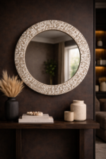 Mother of Pearl Round Wall Mirror – Off White Cream Decorative Mirror - Image 2