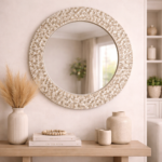Mother of Pearl Round Wall Mirror – Off White Cream Decorative Mirror