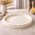 Bone Inlay Round Serving Tray – Off White Decorative Tray for Home Décor