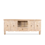 Mango Wood Hand Carved TV Unit Natural Finish Media Cabinet for Living Room - Image 3