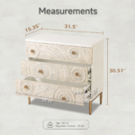 Solid Wood Embossed Hand Carved Chest of Drawers 3 Drawer Dresser Chest Off White Finish - Image 17