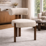 Solid Wood Boucle Accent Chair – Upholstered Cafe & Lounge Chair
