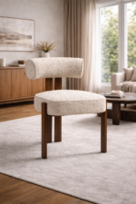 Solid Wood Boucle Accent Chair – Upholstered Cafe & Lounge Chair