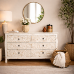 Mango Wood Hand Carved Chest of Drawers – 6 Drawer Solid Wood Dresser Chest