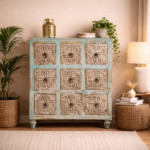 Mango Wood Hand Carved Chest of Drawers – 9 Drawer Solid Wood Dresser Chest