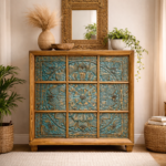 Mango Wood Chest of Drawers 9 Drawer Dresser Chest Storage Cabinet for Bedroom