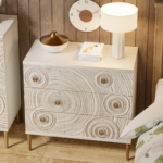 Solid Wood Embossed Hand Carved Chest of Drawers 3 Drawer Dresser Chest Off White Finish - Image 16