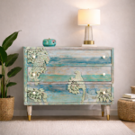 Mango Wood Rustic Hand Carved Chest of Drawers 3 Drawer Birds Design Storage Cabinet