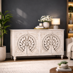 Solid Wood Hand Carved Sideboard 4 Door – Off White Finish Storage Cabinet