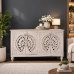 Solid Wood Hand Carved Sideboard 4 Door – Off White Finish Storage Cabinet - Image 2