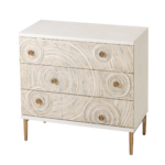 Solid Wood Embossed Hand Carved Chest of Drawers 3 Drawer Dresser Chest Off White Finish - Image 15
