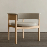 Oak Wood Boucle Fabric Arm Chair – Modern Upholstered Accent Chair - Image 2