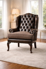Chesterfield Leather Chair – Handcrafted Brown Vintage Accent Chair - Image 2
