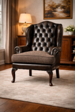 Chesterfield Leather Chair – Handcrafted Brown Vintage Accent Chair - Image 6