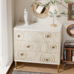 Solid Wood Embossed Hand Carved Chest of Drawers 3 Drawer Dresser Chest Off White Finish - Image 13