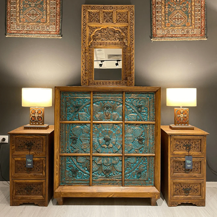 Mango Wood Chest of Drawers 9 Drawer Dresser Chest Storage Cabinet for Bedroom