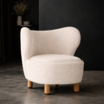 Solid Wood Boucle Accent Chair – Ivory Upholstered Lounge Chair