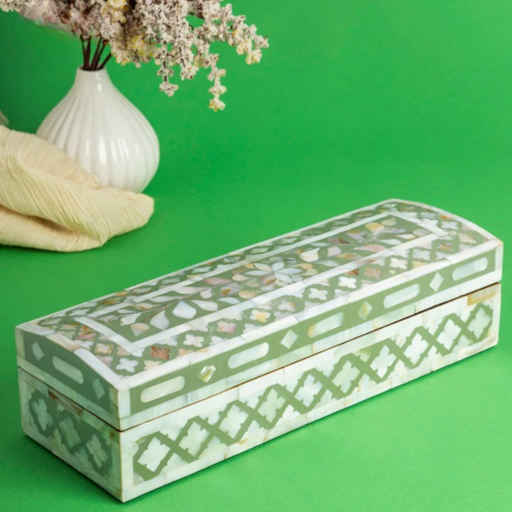 Mother of Pearl Inlay Jewellery Box – Green Floral Decorative Storage Box