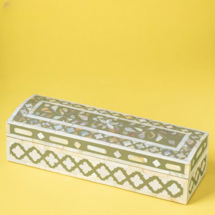 Mother of Pearl Rectangular Inlay Jewellery Box – Beige Floral Decorative Storage Box