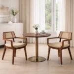 Solid Wood Rattan Dining Chair – Natural Finish Cane Accent Chair