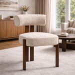 Solid Wood Boucle Accent Chair – Upholstered Cafe & Lounge Chair