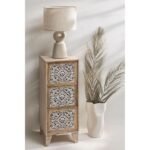 Mango Wood Hand Carved Chest of Drawers – 3 Drawer Tall Boy Solid Wood Dresser