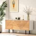 Solid Wood Hand Carved TV Unit Natural Finish Media Console TV Cabinet for Living Room