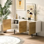 Solid Wood Hand Carved TV Unit Natural Finish Media Console TV Cabinet for Living Room - Image 4