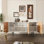 Solid Wood Hand Carved TV Unit Natural Finish Media Console TV Cabinet for Living Room - Image 3