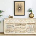 Mango Wood Hand Carved Sideboard 4 Drawers and 2 Door