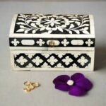 Bone Inlay Rectangular Jewellery Box – Black Floral Decorative Storage Box