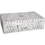 Mother of Pearl Inlay Jewellery Box – White Floral Keepsake Storage Box