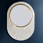 Bone Inlay Wall Mirror – Off White Oval Shape Decorative Mirror