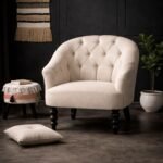 Sheesham Wood Arm Chair – Linen Fabric Upholstered Accent Chair