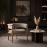 Oak Wood Boucle Fabric Arm Chair – Modern Upholstered Accent Chair