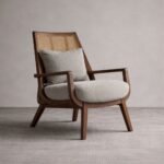Solid Wood Throne Cane Lounge Chair – Natural Finish Rattan Accent Chair