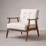 Mid Century Faux Leather Arm Chair – Walnut Wood Accent Chair