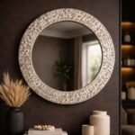 Mother of Pearl Round Wall Mirror – Off White Cream Decorative Mirror - Image 4