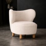 Solid Wood Boucle Accent Chair – Ivory Upholstered Lounge Chair