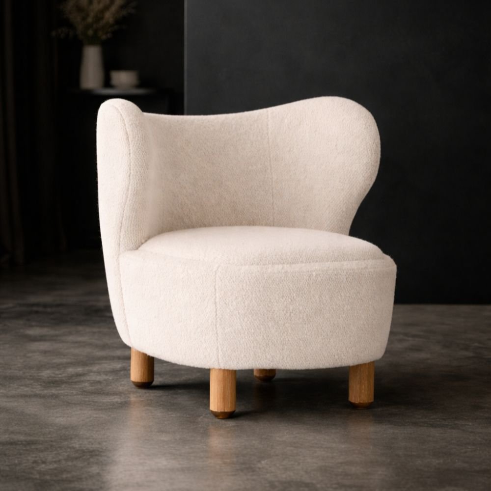 imresizer-9 Solid Wood Boucle Accent Chair – Ivory Upholstered Lounge Chair - Image 1